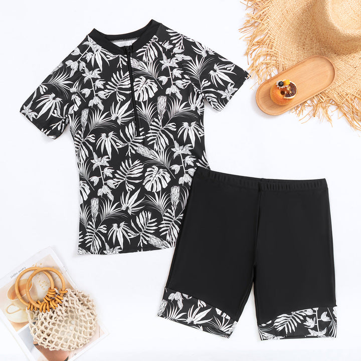 Damen Sportlicher Zweiteiler Badeanzug mit modernem Floral-Design Drune