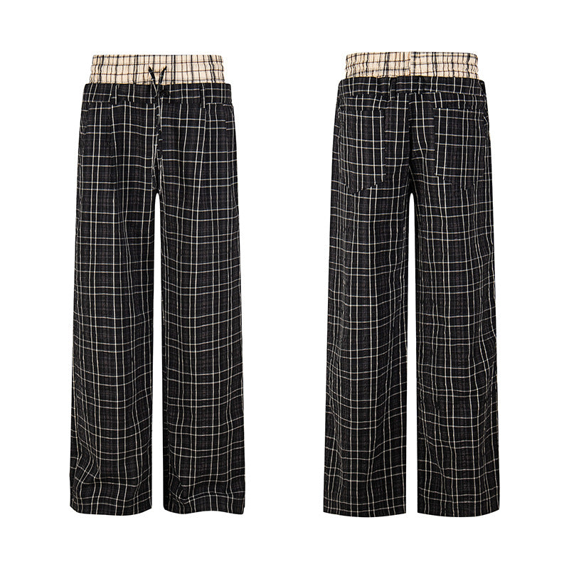 Damen Weite Karierte Loungewear‑Hose mit hohem Komfortbund und Kordelzug Drune