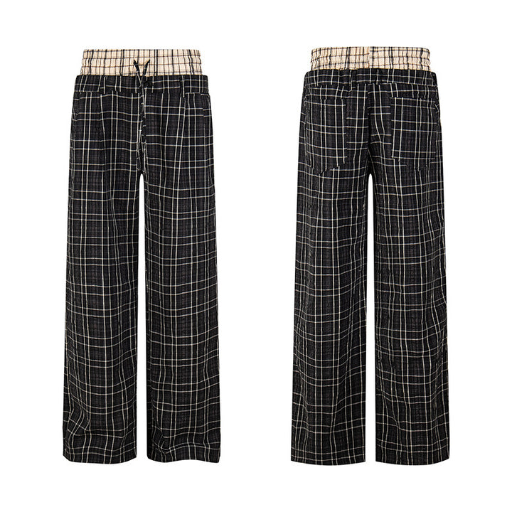 Damen Weite Karierte Loungewear‑Hose mit hohem Komfortbund und Kordelzug Drune