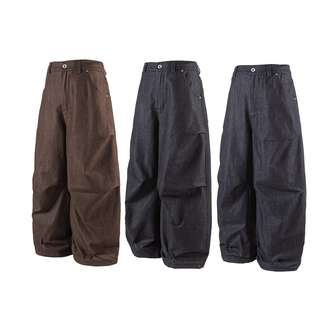 Damen Weite Cropped‑Hose mit hoher Taille, Krempelbund und markanten Kniefalten Drune