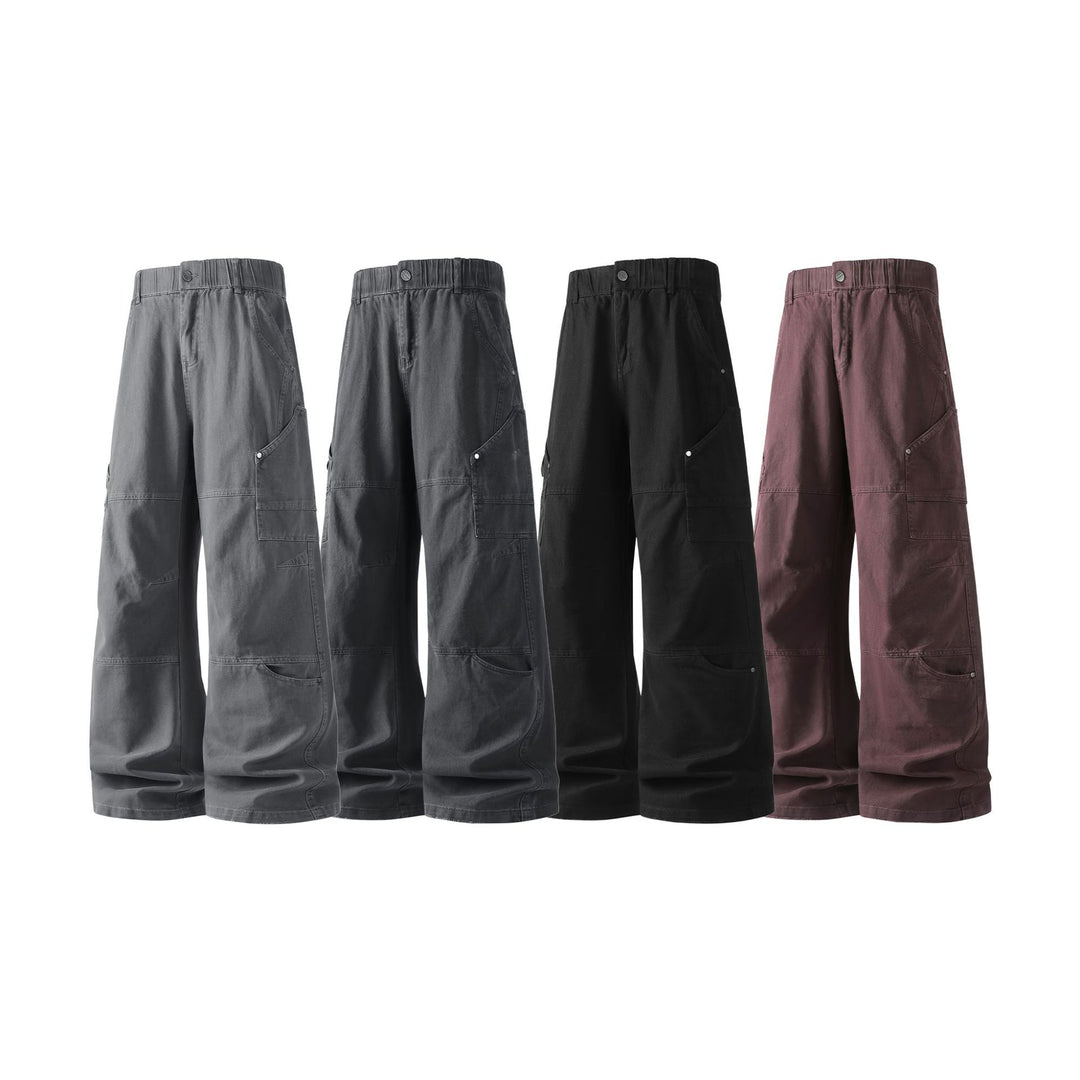 Damen Weite Utility-Cargo-Hose mit elastischem Bund, Multifunktionstaschen und Workwear-Details Drune