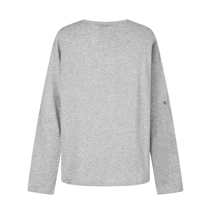 Damen Lässiges Langarmshirt mit Notch‑Ausschnitt, Oversize‑Silhouette und Druckgrafik Drune
