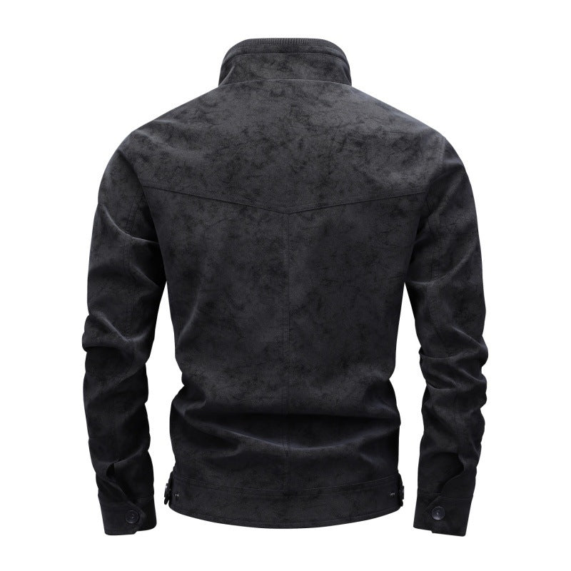Herren Bikerjacke aus Lederimitat mit Stehkragen und modischen Brusttaschen Drune