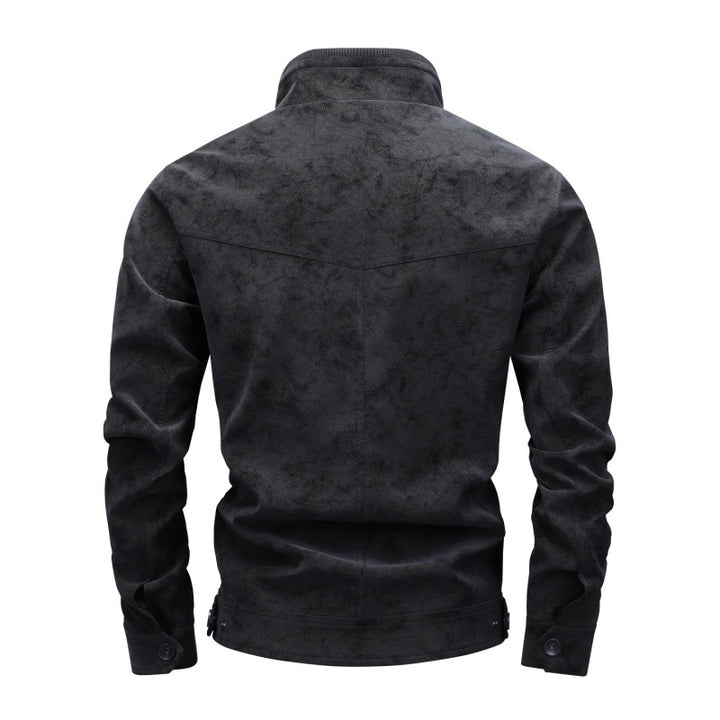 Herren Bikerjacke aus Lederimitat mit Stehkragen und modischen Brusttaschen Drune