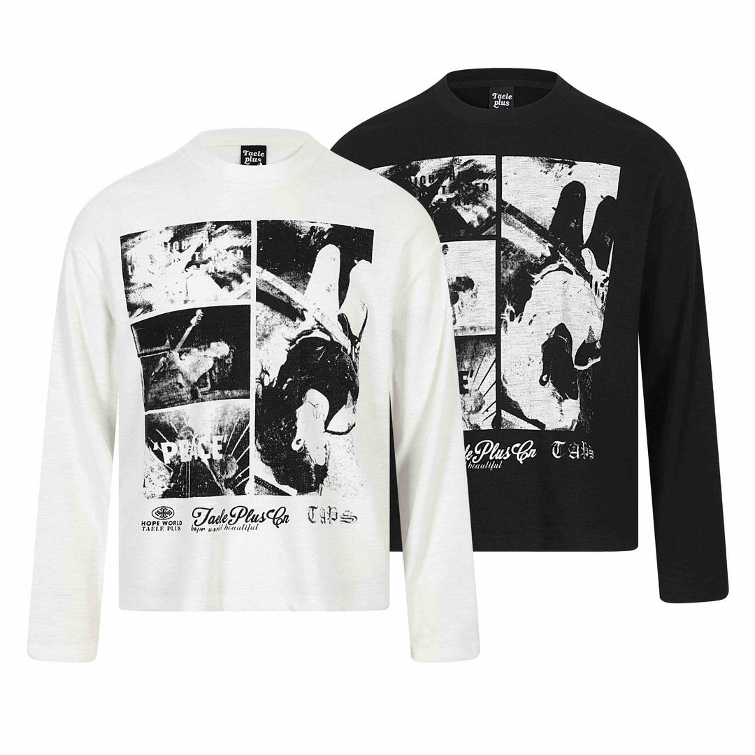 Unisex Langärmeliges Oversize-Sweatshirt mit Collage-Photo-Print und weichem Rundhals Drune