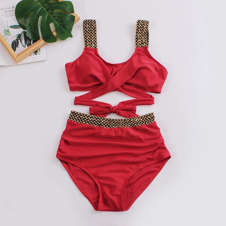Damen Hochtailliertes Bikini-Set mit stilvollem Wickel-Oberteil Drune