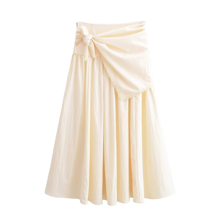 Damen Midirock mit Wickel-Overlay, hoher Taille und Spitzenbesatz Drune