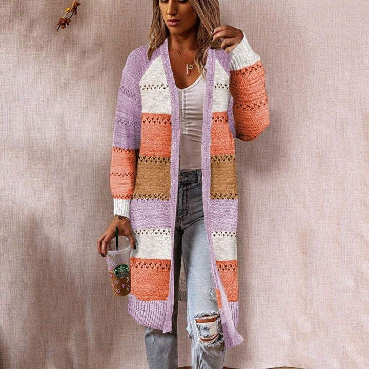 Damen Strickjacke mit buntem Muster und voluminösen Ärmeln Drune