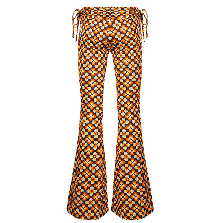 Damen Schlaghose mit Retro-Blumenprint und verstellbarem Tunnelzugbund Drune