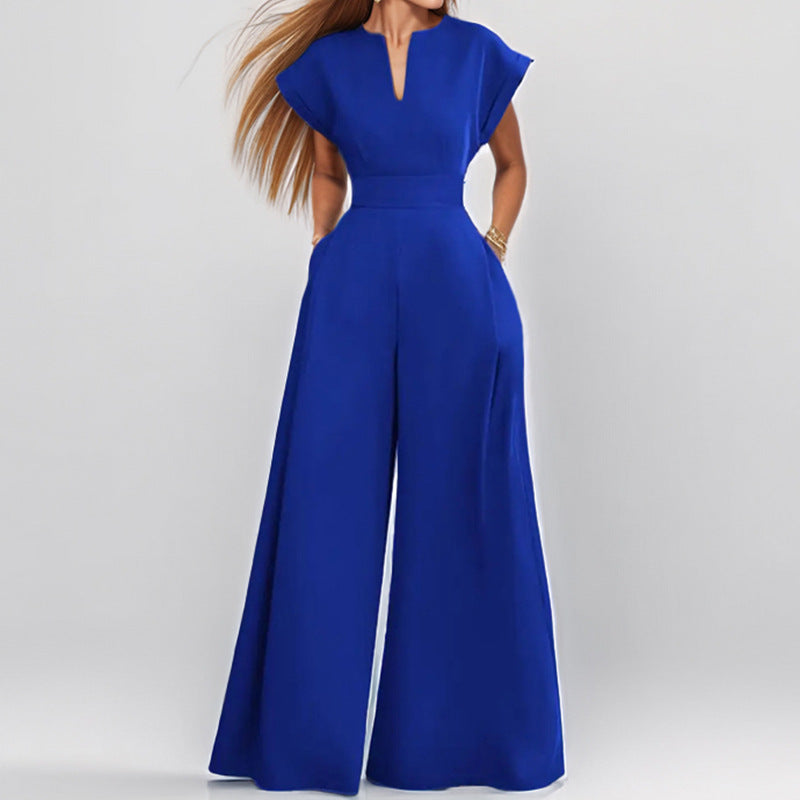 Damen Jumpsuit mit weitem Bein und elegantem Kragen Drune