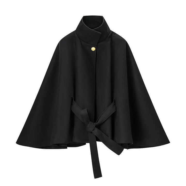Damen nan taillierter Wollcape-Mantel mit Stehkragen Bindegürtel und verdeckter Knopfleiste Drune