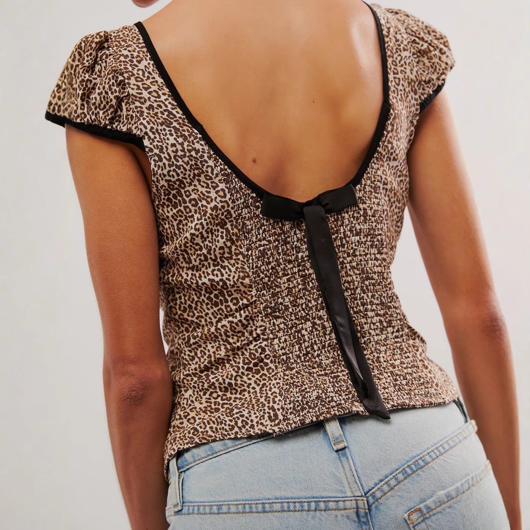 Damen Elegantes und elastisches Leopardenmuster Oberteil Drune