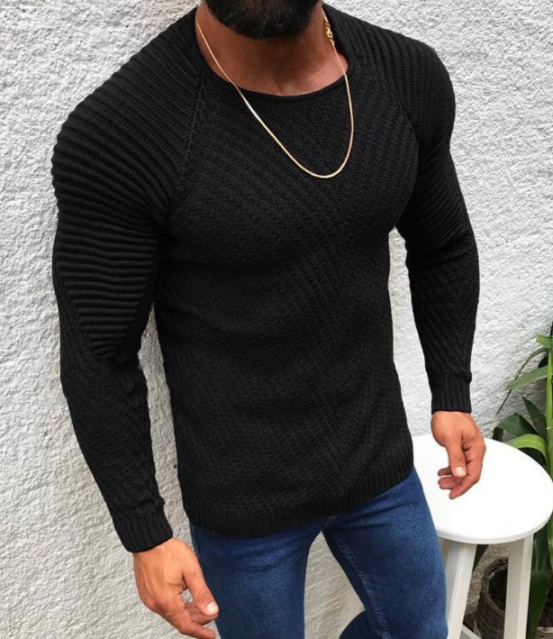 Herren nan strukturierter Slim-Fit Raglanpullover aus feinem Rippen- und Waffelstrick Drune