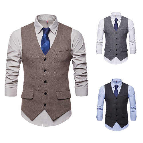 Herren elegante Weste im klassischen Herringbone-Design mit praktischen Taschen Drune