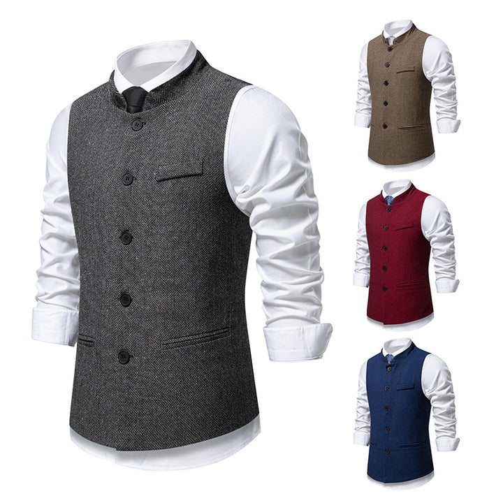 Herren nan elegante Weste mit Stehkragen und Fischgrätmuster aus Wollmix Drune