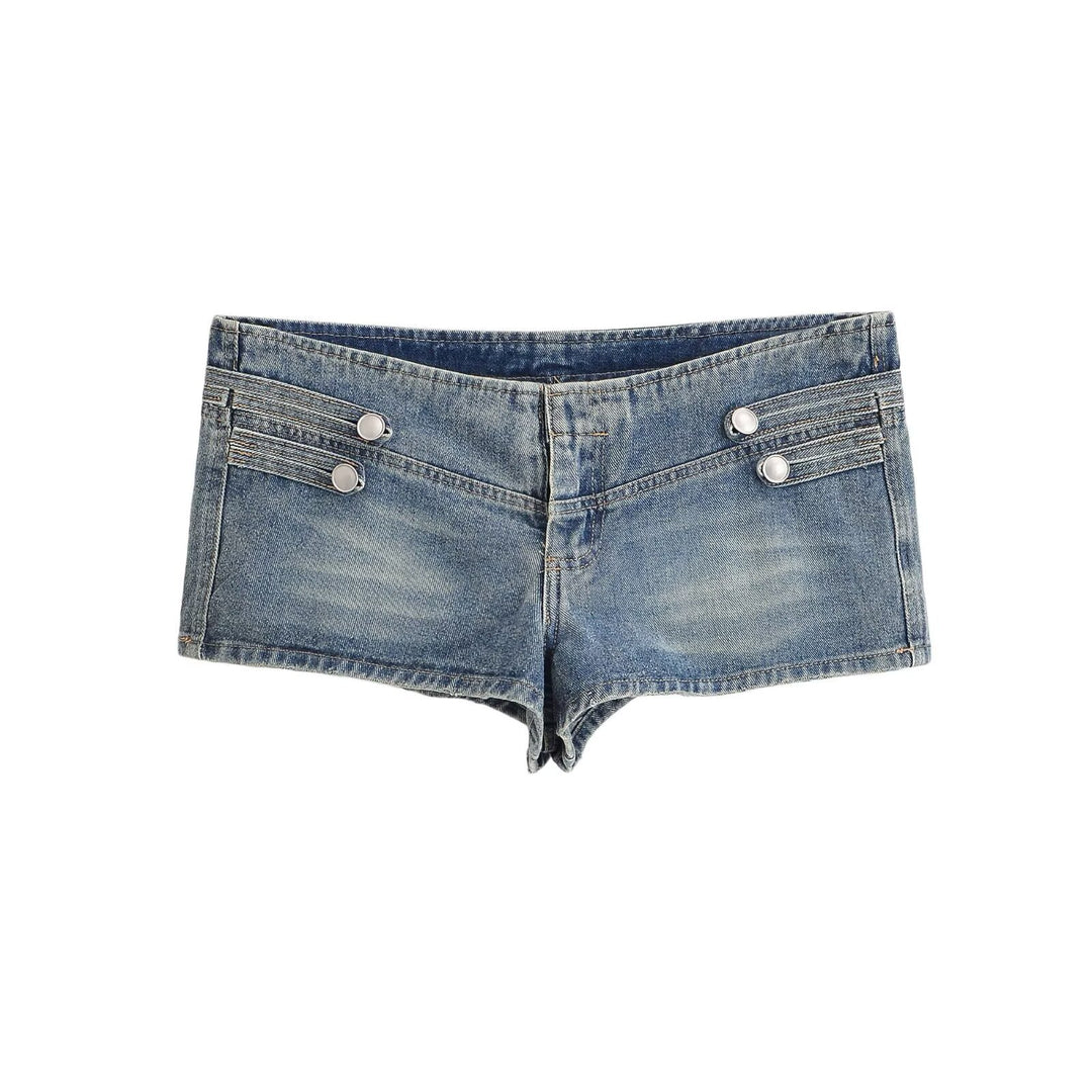 Damen Jeansjacke im Military-Stil mit Stehkragen und dekorativen Zierknopfleisten Drune