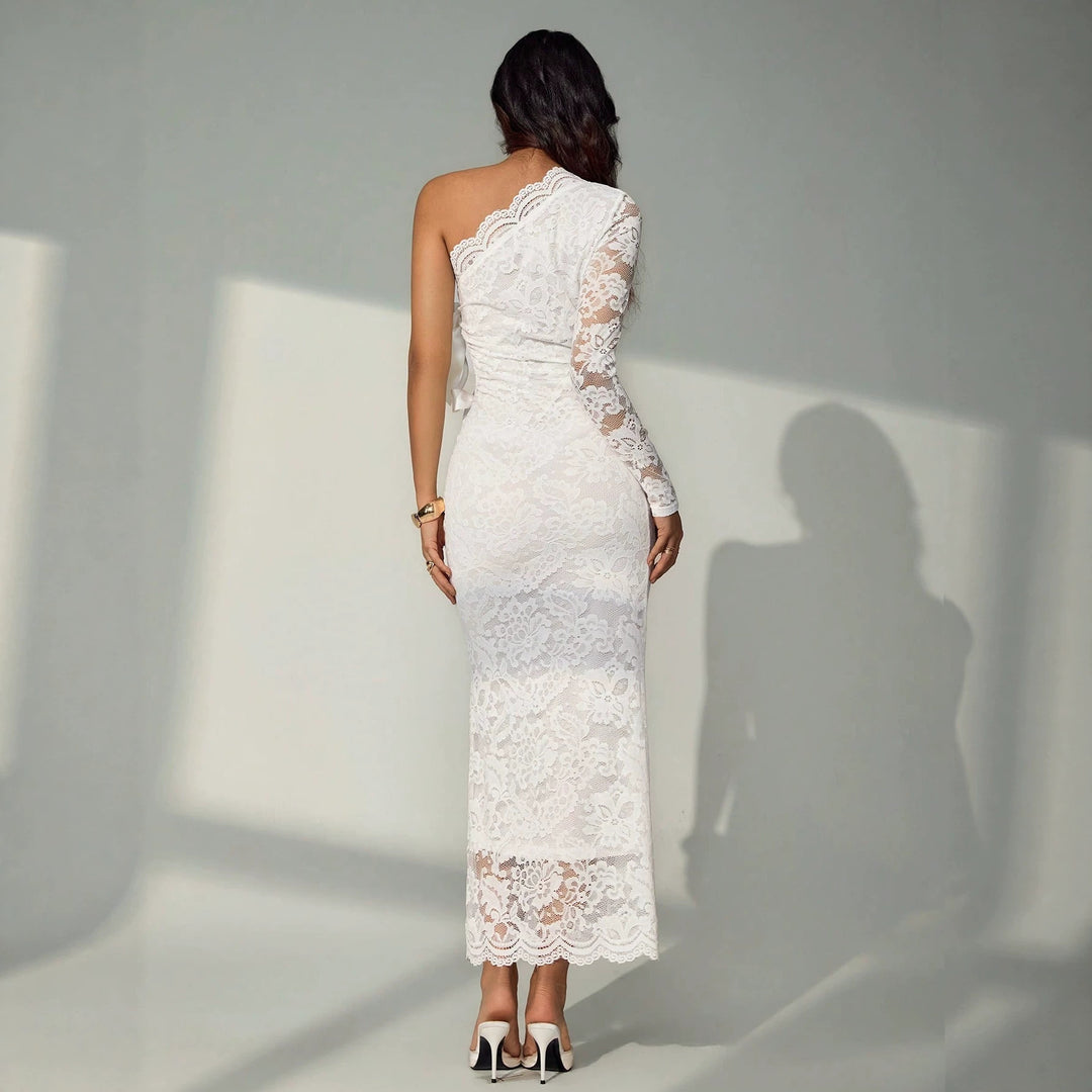 Damen nan einärmiges Spitzen-Midikleid mit Taillen-Cut-Out und Zierschleife Drune