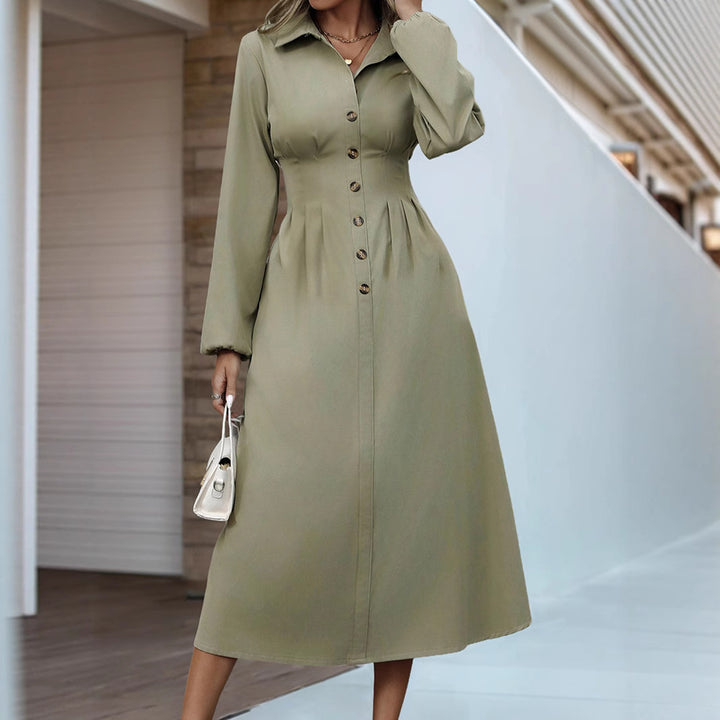 Damen Midikleid mit Knopfdetails und taillierter Silhouette Drune