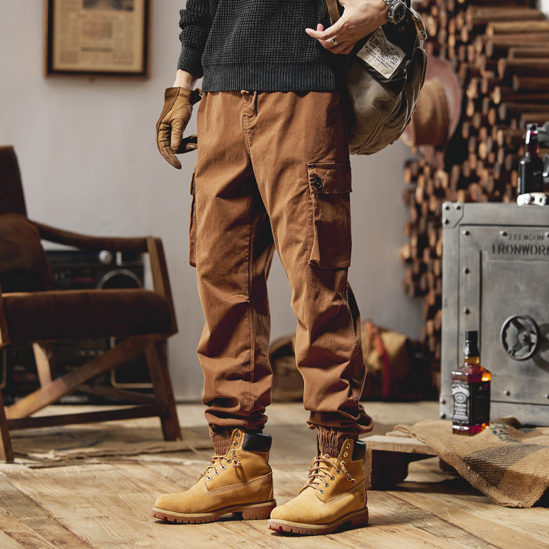 Herren Lässige Canvas-Cargojogginghose mit elastischem Saum, Klapp‑Cargo‑Taschen und verstärkten Knien Drune