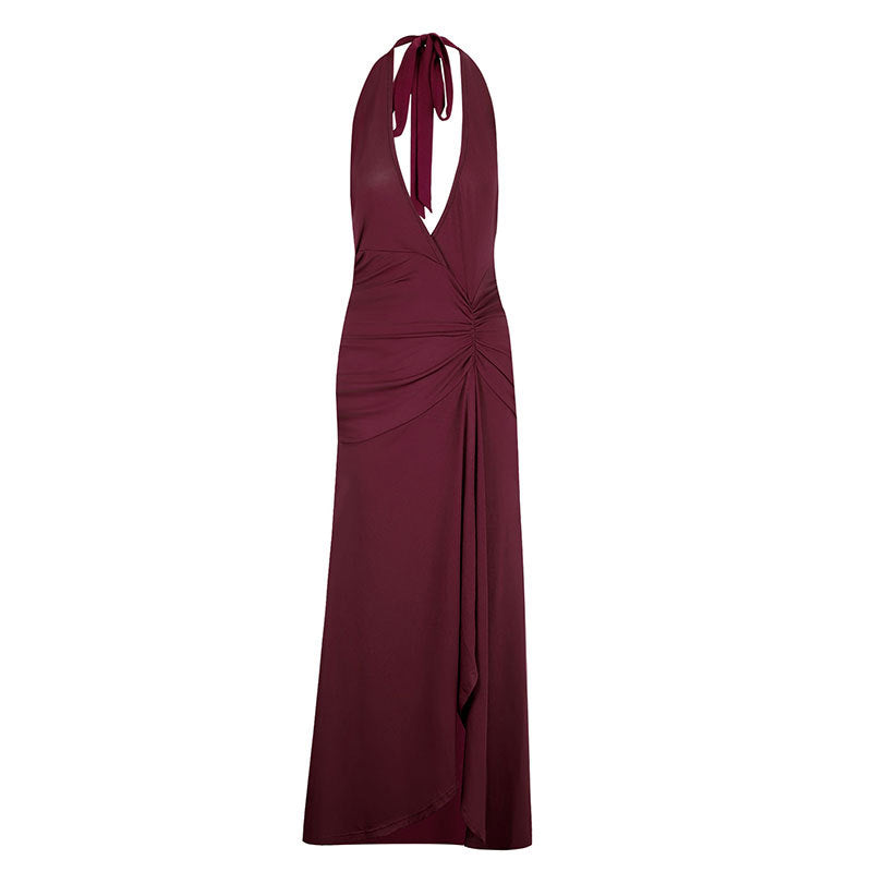 Damen Elegantes Halterkleid mit tiefem V-Ausschnitt und raffinierten Drapierungen Drune