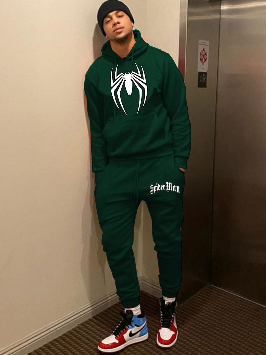 Herren Sportliches Kapuzenpullover und Jogginghose Set mit auffälligem Spider-Motiv Drune