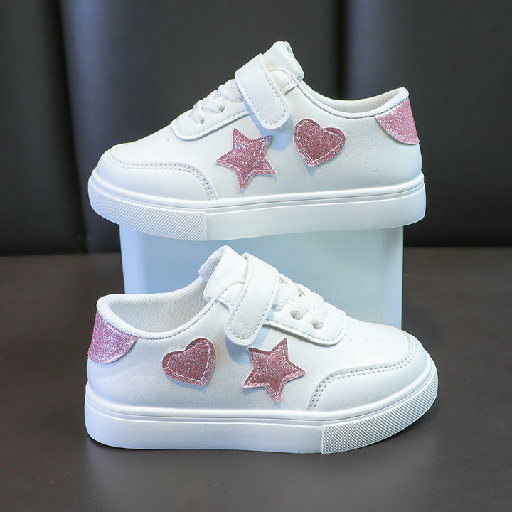 Damen Plateausneaker mit Klettverschluss und glitzernden Herz‑ und Sternapplikationen Drune