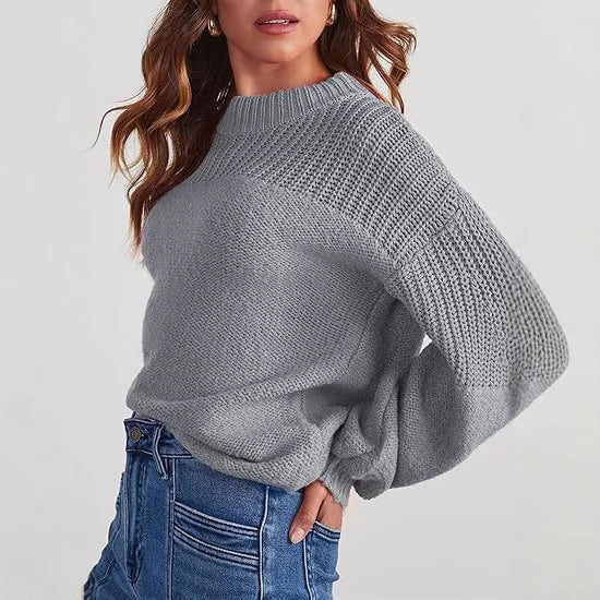 Damen Modischer Strickpullover mit überschnittenen Schultern und lässigem Schnitt Drune