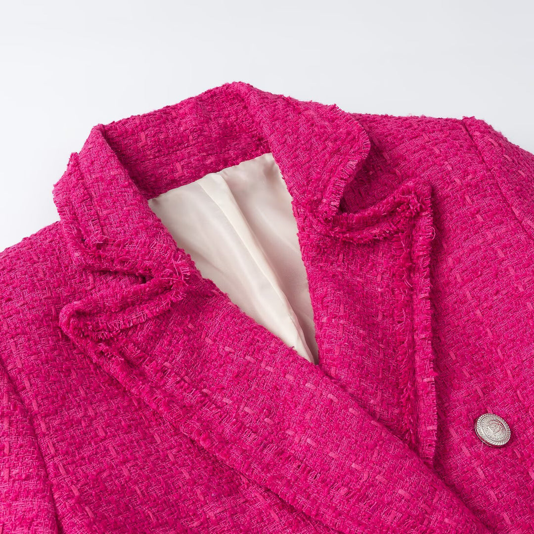 Damen Zweiteiliges Tweed-Set mit Kurzblazer und Plissiertem Minirock Drune