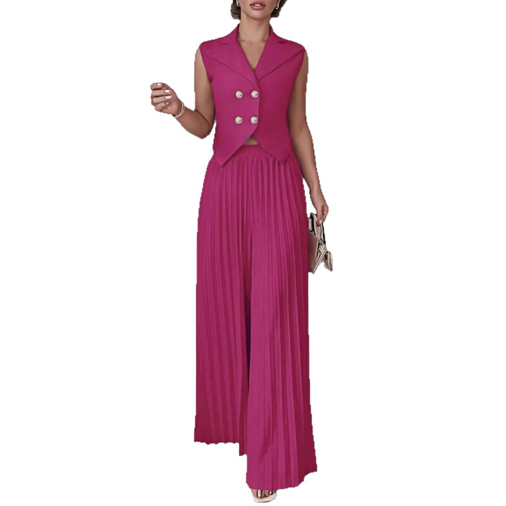 Damen elegantes ärmelloses Hosenanzug-Set mit plissiertem Rock Drune