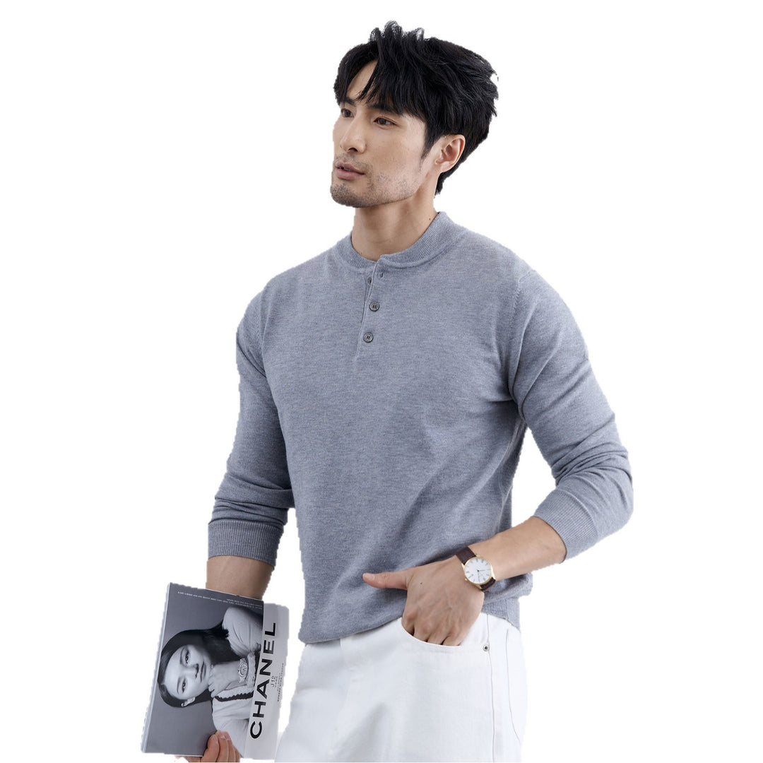 Herren Modischer Langarm-Henley-Pullover Drune