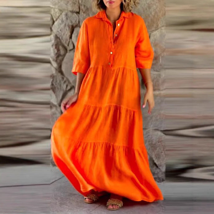 Damen Maxikleid mit exklusivem Knopfdesign und luftiger Silhouette Drune