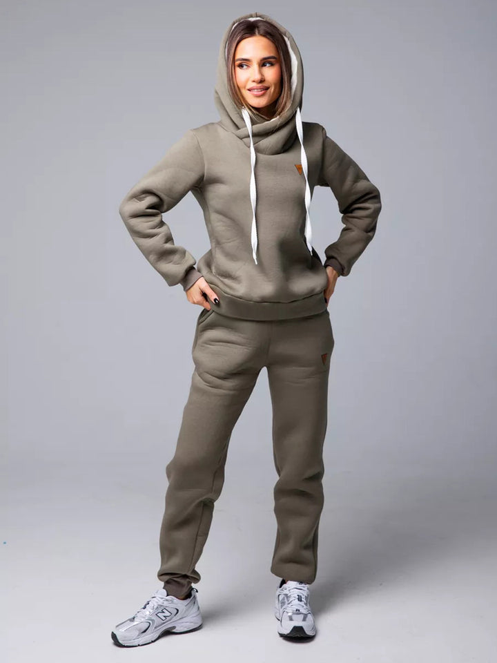 Damen Loungewear-Set mit Schalkragen-Hoodie und taillierter Jogginghose Drune
