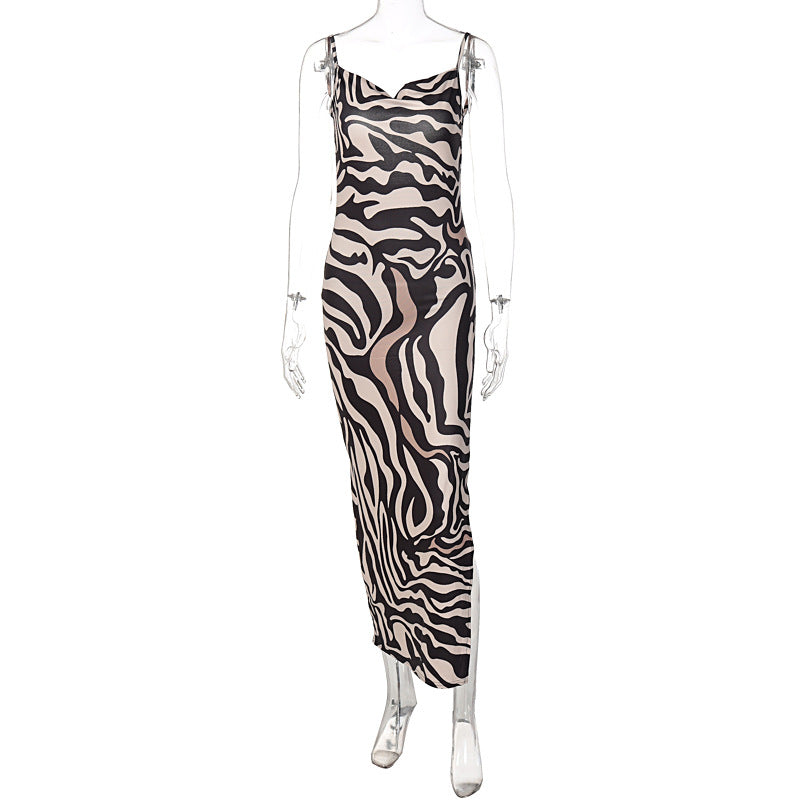 Damen Elegantes Maxikleid mit Leopardenmuster und sexy Schlitz Drune