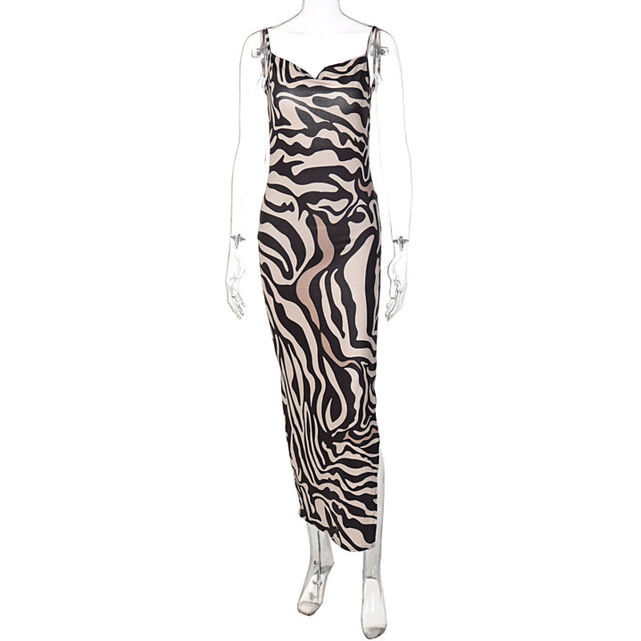 Damen Elegantes Maxikleid mit Leopardenmuster und sexy Schlitz Drune