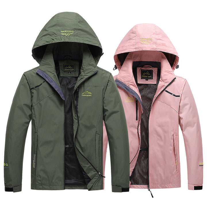 Herren atmungsaktive Softshell-Trekkingjacke mit verstaubarer Kapuze, Netzfutter und multifunktionalen Reißverschlusstaschen Drune