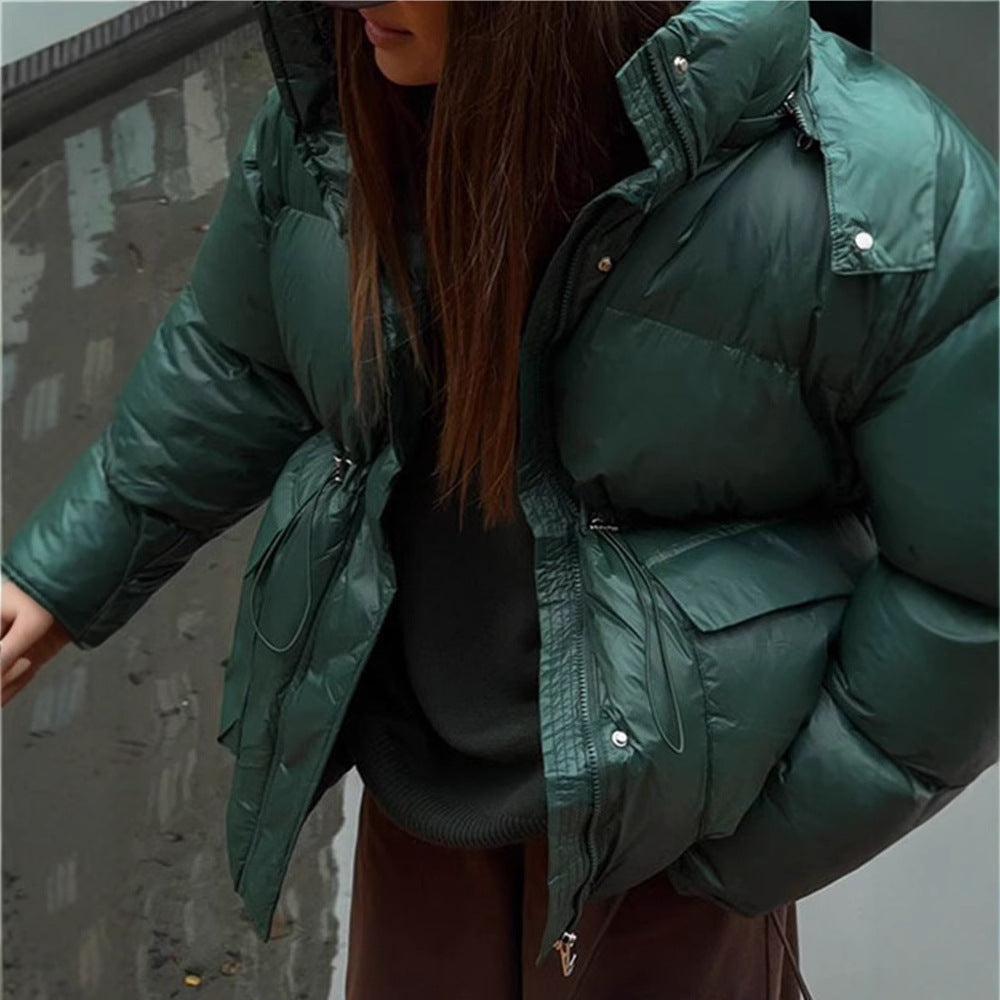 Damen oversized Steppjacke mit hohem Kragen und Taschen Drune