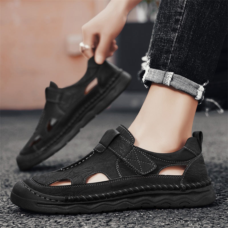 Herren Leder-Sandalen mit verstellbarem Klettverschluss und atmungsaktivem Design Drune