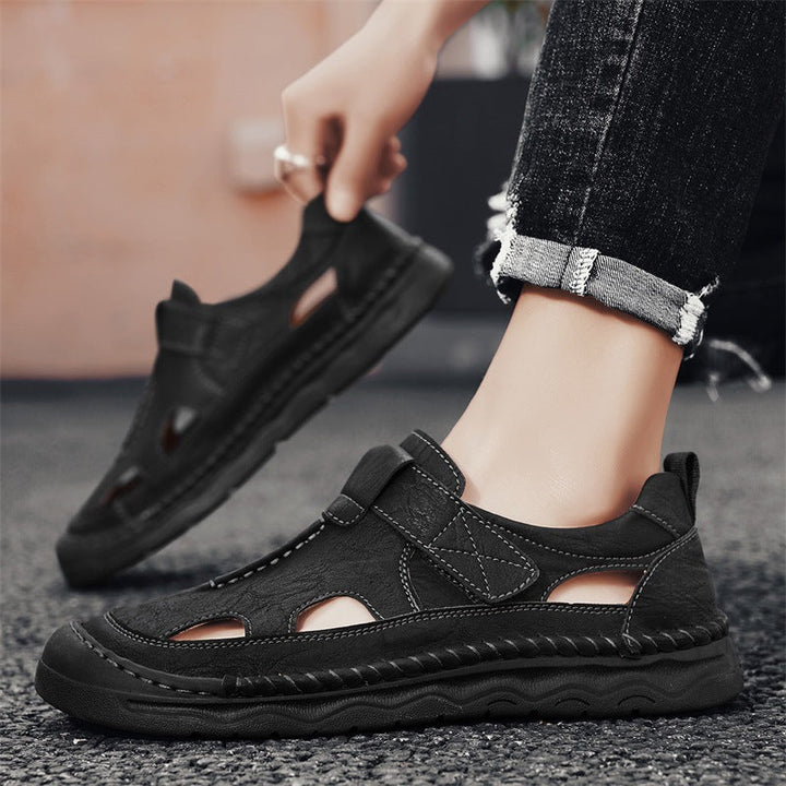 Herren Leder-Sandalen mit verstellbarem Klettverschluss und atmungsaktivem Design Drune