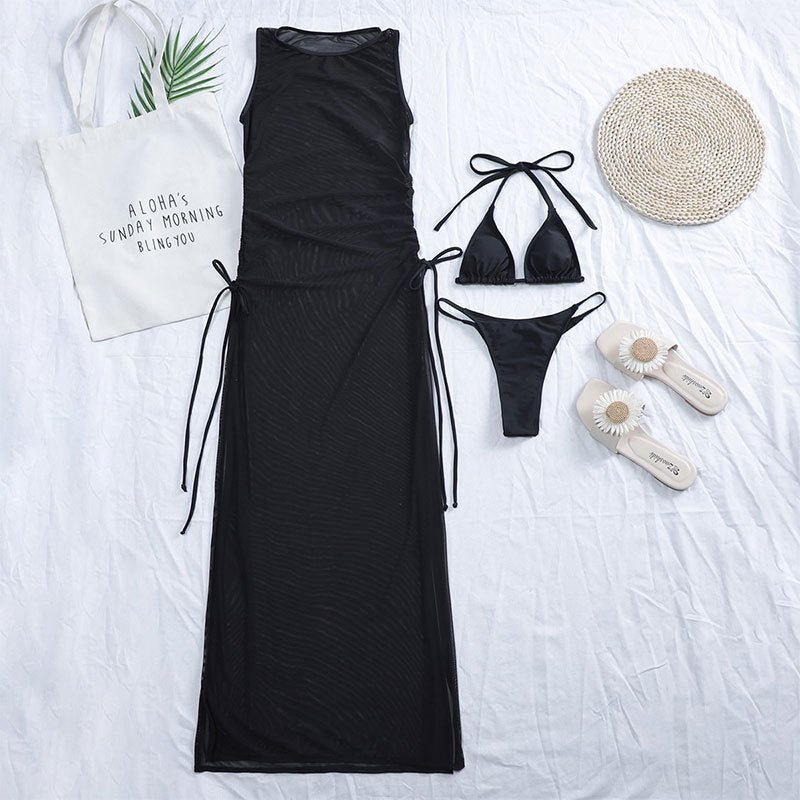 Damen Langarm-Strandkleid mit verstellbaren Schnürungen Drune