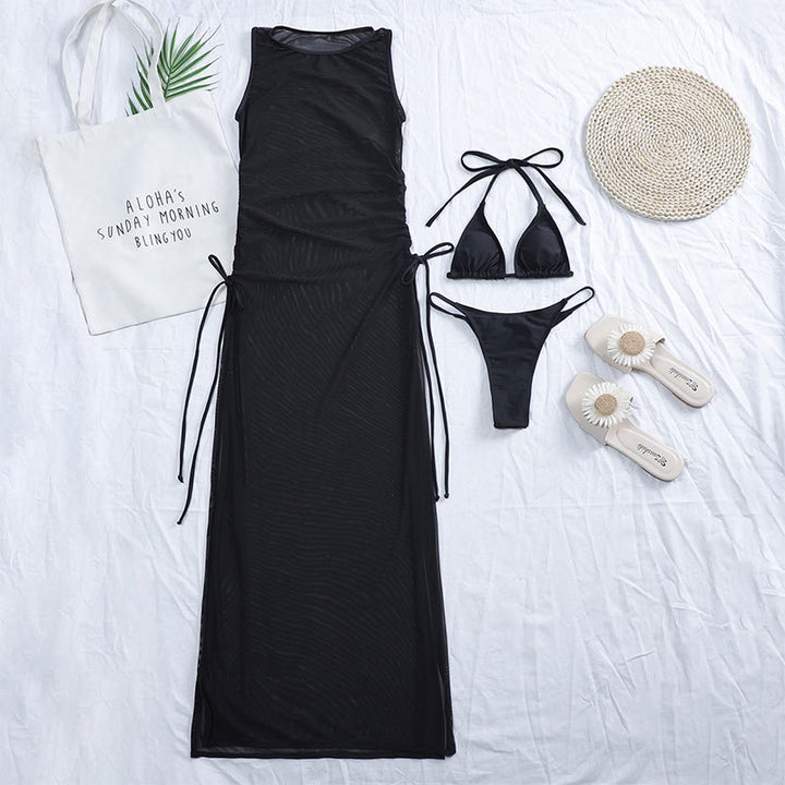 Damen Langarm-Strandkleid mit verstellbaren Schnürungen Drune