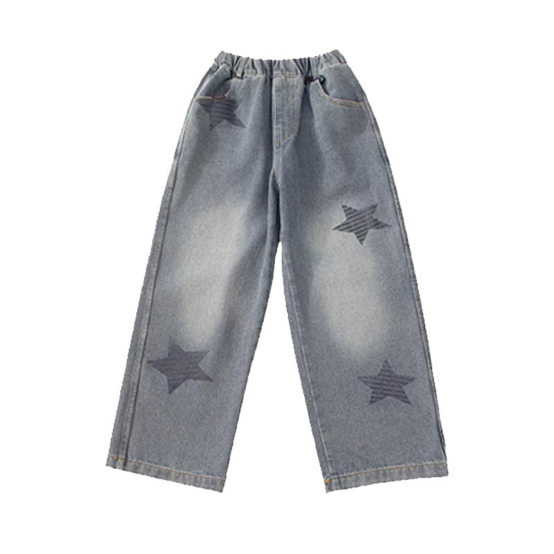 Unisex weite Jeanshose mit Sternenapplikationen Drune