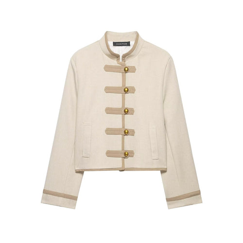Damen Kurze Jacke im militärisch inspirierten Stil mit Stehkragen und Zierriemen Drune