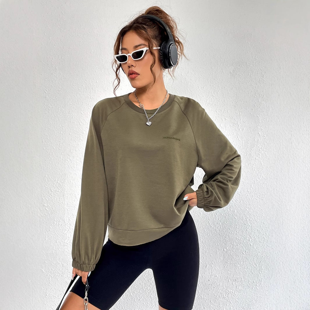 Damen lässiger Raglan-Sweatshirt mit elastischen Bündchen und minimalistischen Design Drune