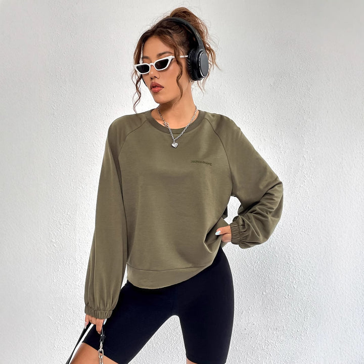 Damen lässiger Raglan-Sweatshirt mit elastischen Bündchen und minimalistischen Design Drune