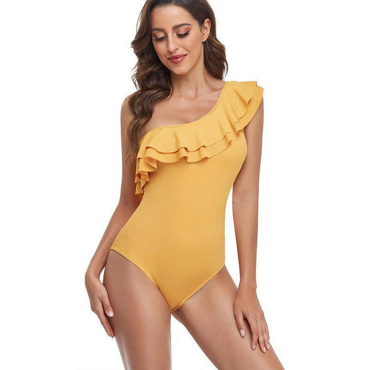 Damen Einteiler Badeanzug mit asymmetrischem Schnitt und voluminösem Rüschendetail Drune