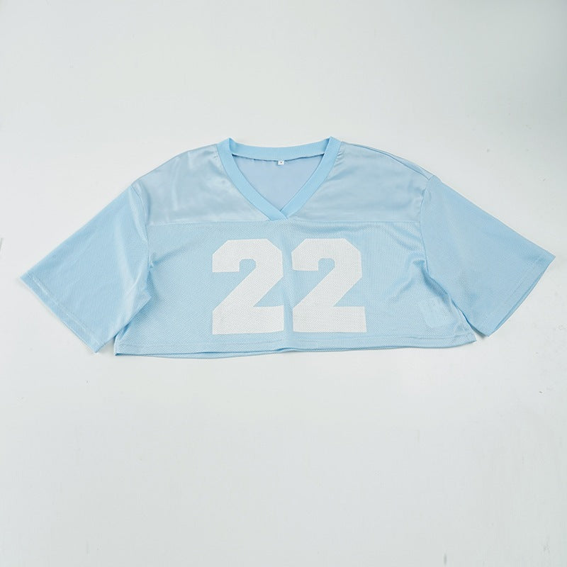 Damen Crop-Top im Sportlichen Design mit V-Ausschnitt und Netzdetails Drune