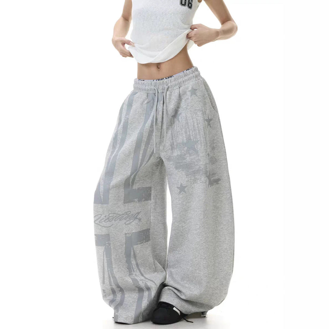Damen Lässige Übergröße Sweatpants mit grafischen Designelementen Drune