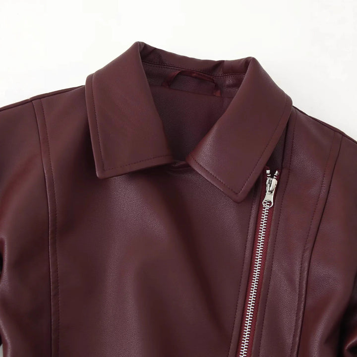 Damen nan taillierte Bikerjacke aus veganem Lederimitat mit asymmetrischem Reißverschluss Drune
