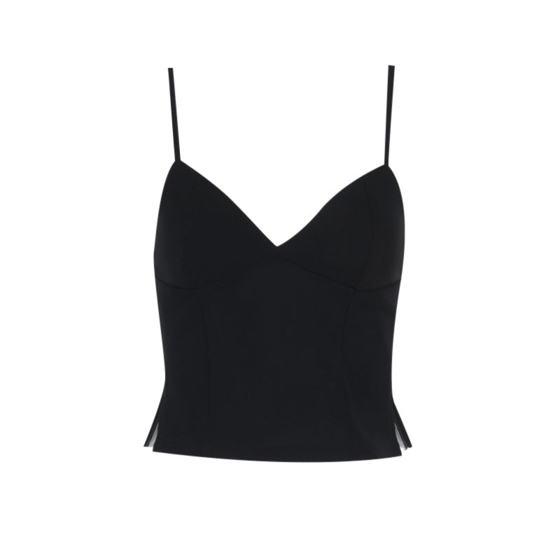 Damen figurbetontes Cami-Top mit tiefem V-Ausschnitt und eleganten Schlitzdetails Drune