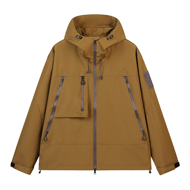 Herren Technische Kapuzen-Outdoorjacke mit wasserabweisenden Reißverschlüssen und Utility‑Taschen Drune